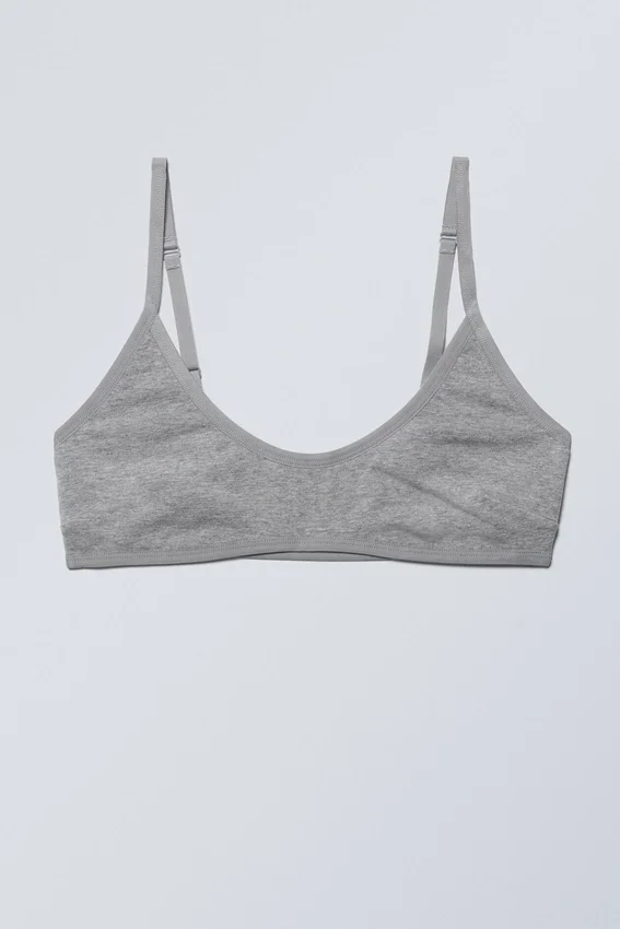 Bralette de algodón con cuello redondo Inez – Gris jaspeado Bralette de algodón con cuello redondo Inez – Gris jaspeado