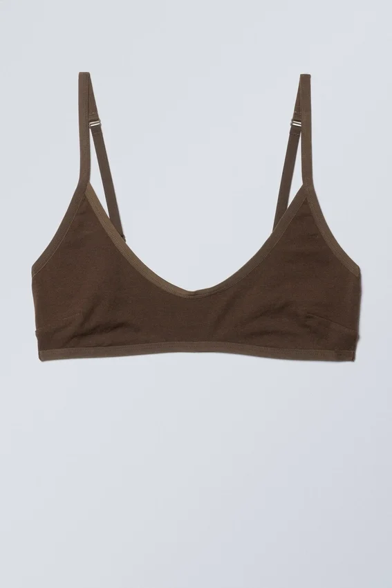 Bralette de algodón con escote redondeado Inez – Marrón oscuro Bralette de algodón con escote redondeado Inez – Marrón oscuro