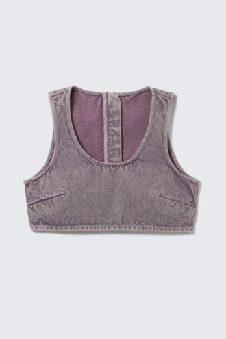 Bralette de denim corto con cremallera trasera – Lila lavado