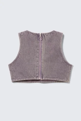 Bralette de denim corto con cremallera trasera – Lila lavado
