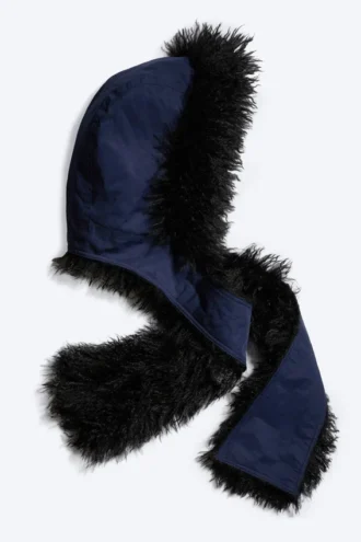 Bufanda con capucha de piel sintética – Azul oscuro