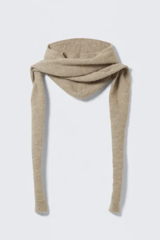 Bufanda con capucha y lazo de punto – Beige
