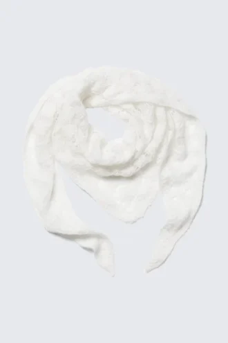 Bufanda triangular de punto texturizado – Blanco claro
