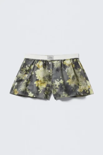 Bóxers de algodón holgados – Gris oscuro – Estampado floral desgastado