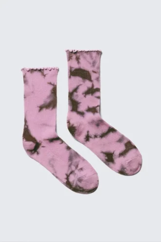 Calcetines cortos con volantes y efecto tie-dye – Rosa tie-dye