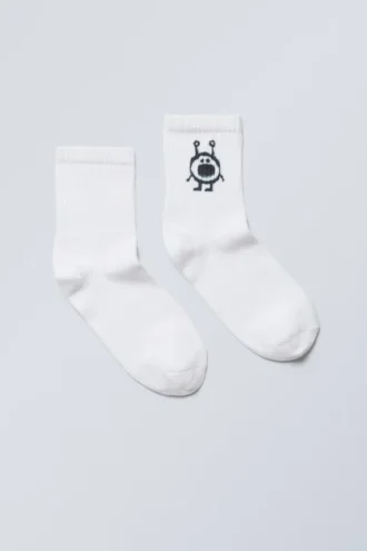 Calcetines cortos deportivos estampados – Blancos