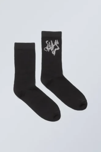 Calcetines de algodón con pedrería – Negro