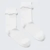 Calcetines de caña corta con ribete de volantes – Blanco