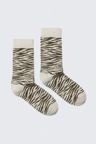 Calcetines de caña media con jacquard – Beige – Rayas de tigre