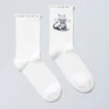 Calcetines estampados con volantes – Blanco – Estampado de gatos Calcetines estampados con volantes – Blanco – Estampado de gatos