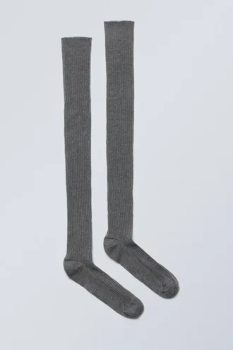 Calcetines por encima de la rodilla con canalé – Gris oscuro