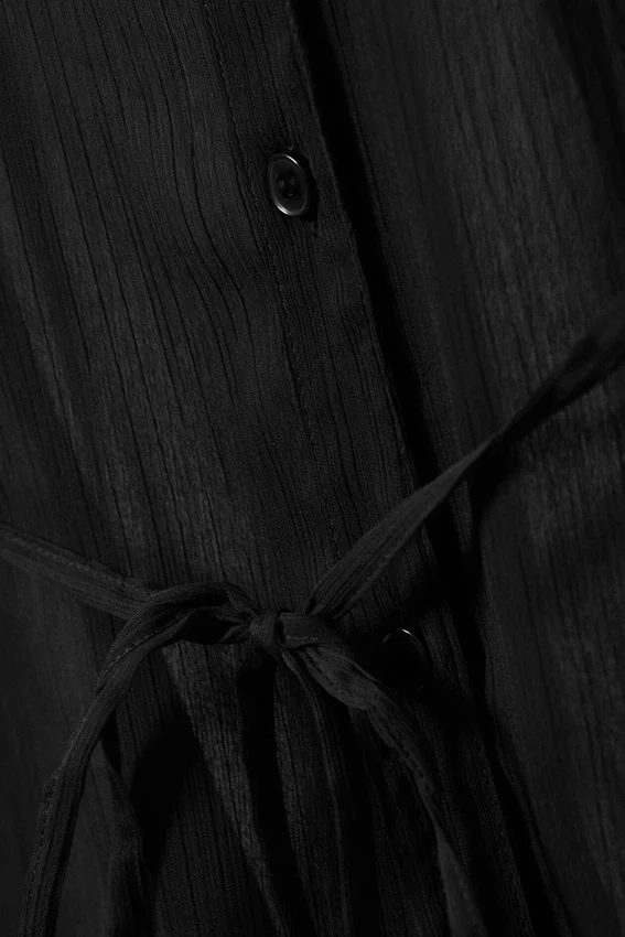 Camisa ajustada transparente con lazo en la espalda – Negro Camisa ajustada transparente con lazo en la espalda – Negro