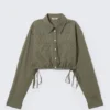 Camisa cargo corta y holgada – Cuadros verde caqui oscuro Camisa cargo corta y holgada – Cuadros verde caqui oscuro
