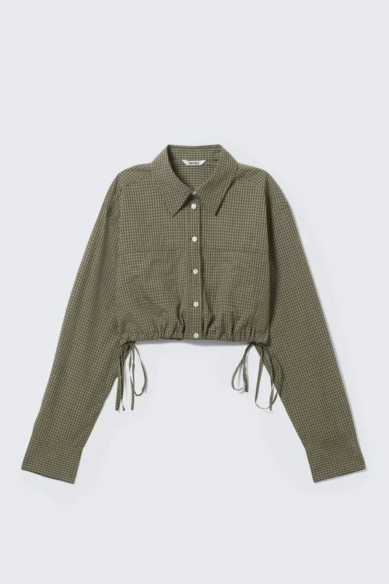 Camisa cargo corta y holgada – Cuadros verde caqui oscuro Camisa cargo corta y holgada – Cuadros verde caqui oscuro