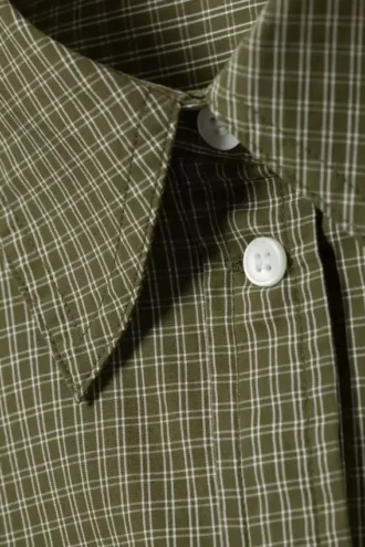 Camisa cargo corta y holgada – Cuadros verde caqui oscuro