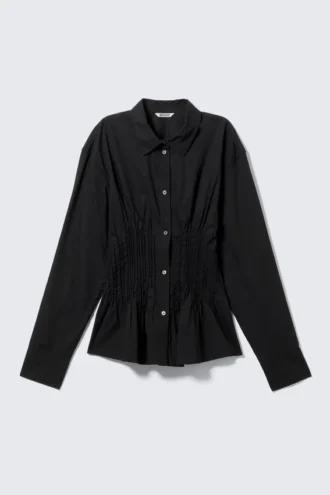 Camisa con costuras fruncidas – Negro