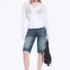 Camisa cruzada de manga larga con textura – Blanco transparente Camisa cruzada de manga larga con textura – Blanco transparente