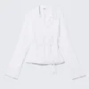 Camisa cruzada de manga larga con textura – Blanco transparente Camisa cruzada de manga larga con textura – Blanco transparente