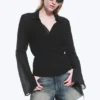 Camisa cruzada de manga larga con textura – Negro transparente