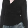 Camisa cruzada de manga larga con textura – Negro transparente