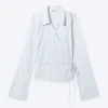 Camisa cruzada de manga larga de popelín – Rayas azules Camisa cruzada de manga larga de popelín – Rayas azules