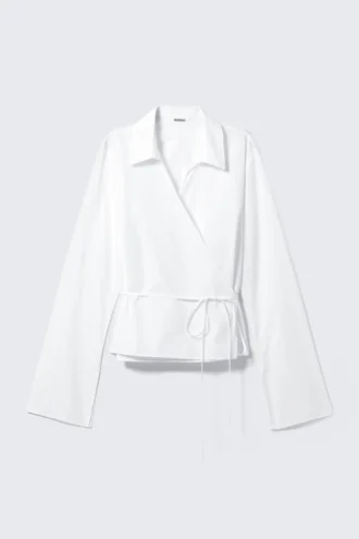 Camisa cruzada de popelín de manga larga – Blanca