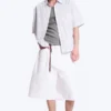 Camisa de algodón de corte cuadrado y manga corta – Rayas beige claro empolvado Camisa de algodón de corte cuadrado y manga corta – Rayas beige claro empolvado