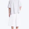 Camisa de algodón de corte cuadrado y manga corta – Rayas beige claro empolvado Camisa de algodón de corte cuadrado y manga corta – Rayas beige claro empolvado