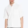 Camisa de algodón de corte recto y manga corta – Blanca