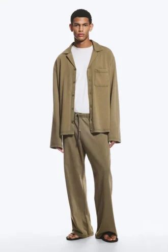 Camisa de estar por casa de algodón – Verde caqui apagado, talla M