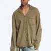 Camisa de estar por casa de algodón – Verde caqui apagado, talla M
