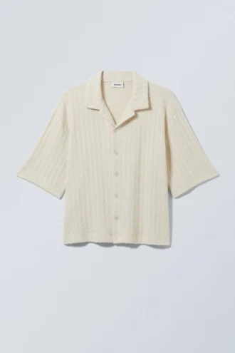 Camisa de estilo resort de corte recto – Beige empolvado