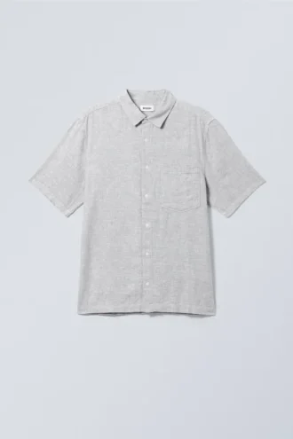 Camisa de lino de corte holgado y pantalones cortos – Gris polvoriento