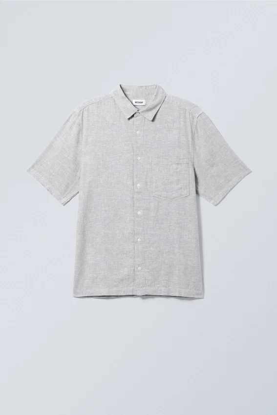 Camisa de lino de corte holgado y pantalones cortos – Gris polvoriento Camisa de lino de corte holgado y pantalones cortos – Gris polvoriento