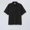 Camisa de lino de pantalón corto de corte holgado – Negro Camisa de lino de pantalón corto de corte holgado – Negro