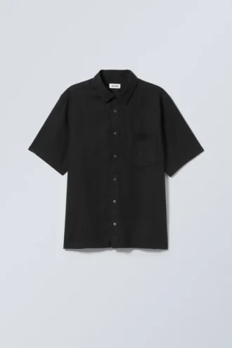 Camisa de lino de pantalón corto de corte holgado – Negro