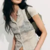 Camisa de manga corta con efecto arrugado – Gris claro empolvado