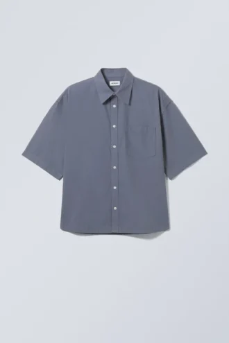 Camisa de pantalón corto de algodón fresco – Azul empolvado