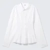 Camisa de popelín de algodón con fruncido en la cintura – Blanca