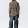 Camisa de popelín de algodón con fruncido en la cintura – Rayas marrones Camisa de popelín de algodón con fruncido en la cintura – Rayas marrones