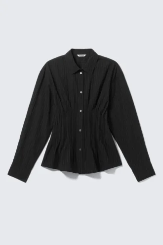 Camisa de popelín de algodón con fruncido en la cintura – Rayas negras