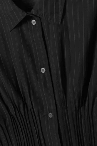 Camisa de popelín de algodón con fruncido en la cintura – Rayas negras