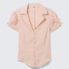 Camisa de resort entallada de manga corta – Rayas rosa melocotón