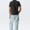 Camisa de tenis de piqué de manga corta – Gris oscuro – Rayas verdes Camisa de tenis de piqué de manga corta – Gris oscuro – Rayas verdes