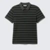 Camisa de tenis de piqué de manga corta – Gris oscuro – Rayas verdes Camisa de tenis de piqué de manga corta – Gris oscuro – Rayas verdes