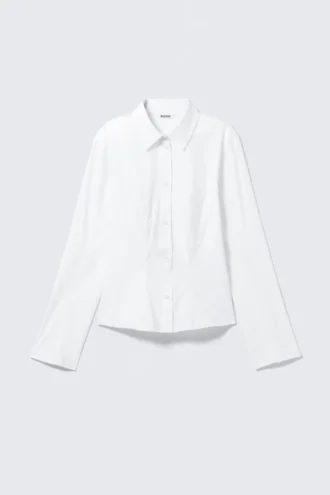 Camisa entallada de algodón de manga larga – Blanca