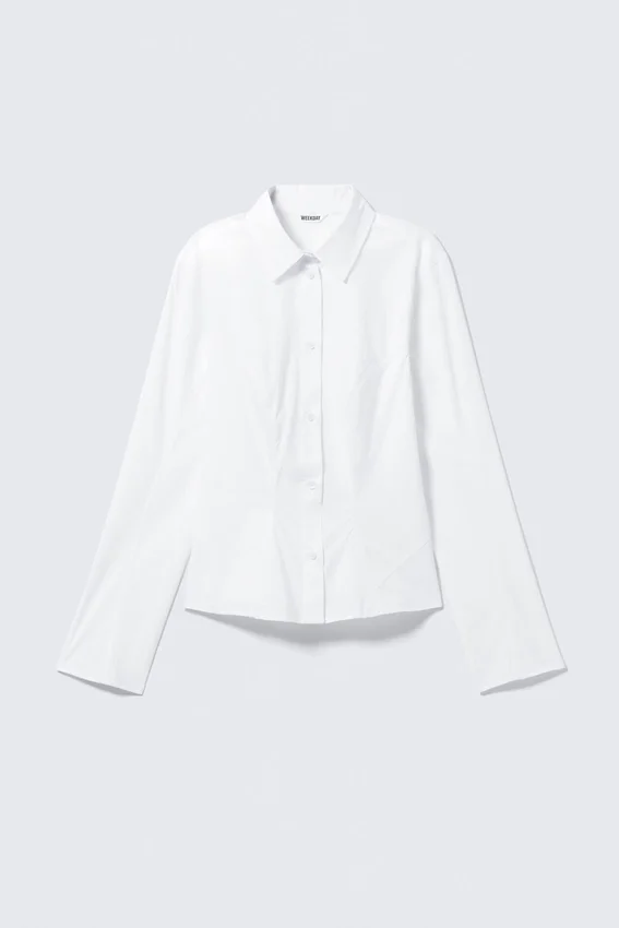 Camisa entallada de algodón de manga larga – Blanca Camisa entallada de algodón de manga larga – Blanca