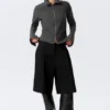 Camisa entallada de manga larga con cremallera – Gris oscuro jaspeado