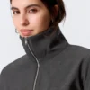 Camisa entallada de manga larga con cremallera – Gris oscuro jaspeado
