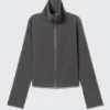 Camisa entallada de manga larga con cremallera – Gris oscuro jaspeado